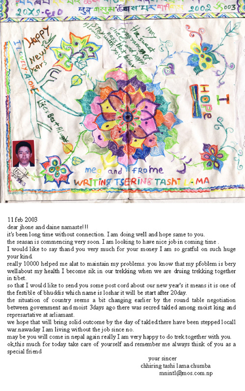 a Sherpa's letter and card