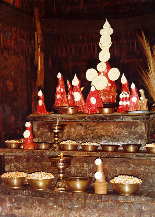 Gompa altar with torma, Tsum 