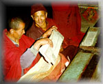 Monks at their books, Lo Gompa,  Manaslu trek, Nepal
