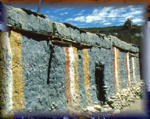 Striped walls of a Sakya sect home:  Mustang