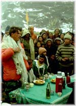 Ed Hillary at Khumjung school in 1968 (34K)   